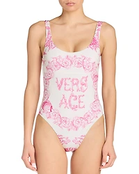 Versace Barocco Logo Tank One Piece Swimsuit