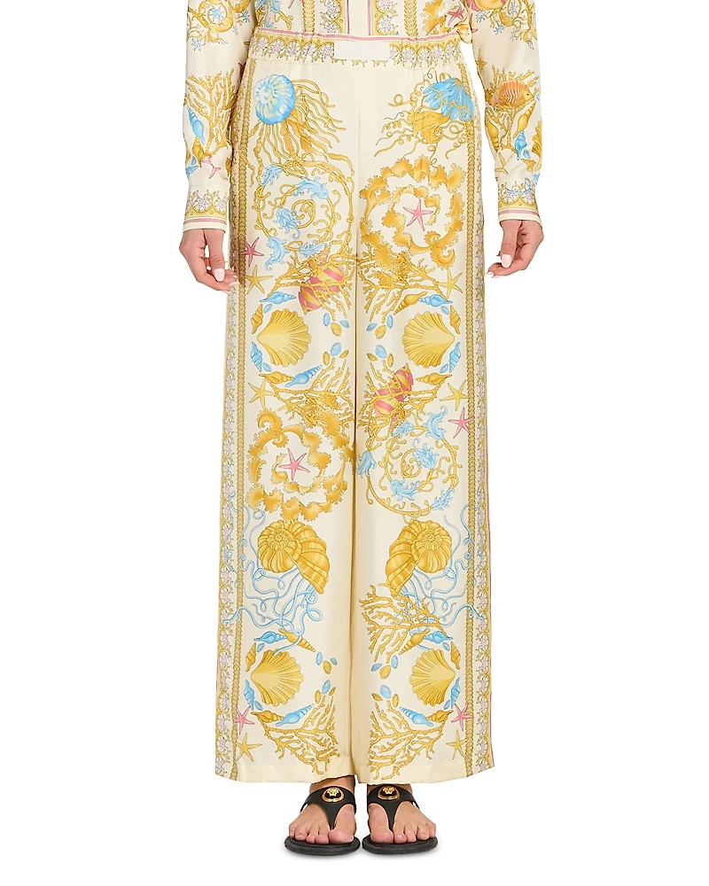 Versace Underwater Barocco Foulard Silk Pants