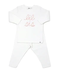 oh baby! Girls' lil sis Pink Sparkle Embroidered Two Piece Set - Baby