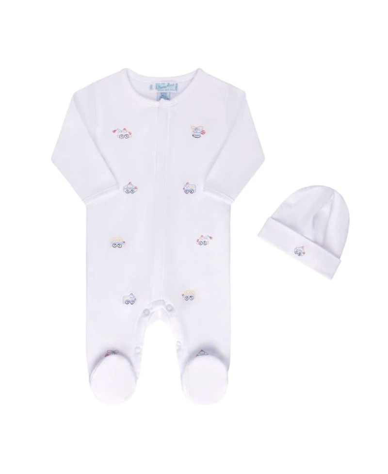 Boys' Vehicle Embroidered Cotton Romper with Hat - Baby