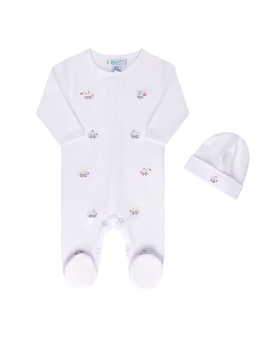 Feltman Brothers Boys' Vehicle Embroidered Cotton Romper with Hat - Baby