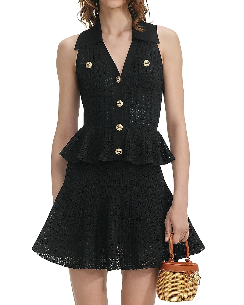 Self-Portrait Black Pointelle Knit Mini Dress
