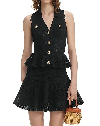 Self-Portrait Black Pointelle Knit Mini Dress