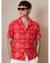 Reiss Che Saura Towelling Sunset Jacquard Print Cuban Shirt