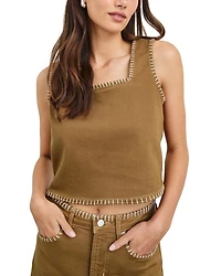 Carbon Square Neck Contrast Stitch Top