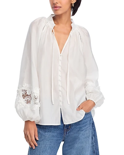 Aqua Lace Trim Blouse - Exclusive