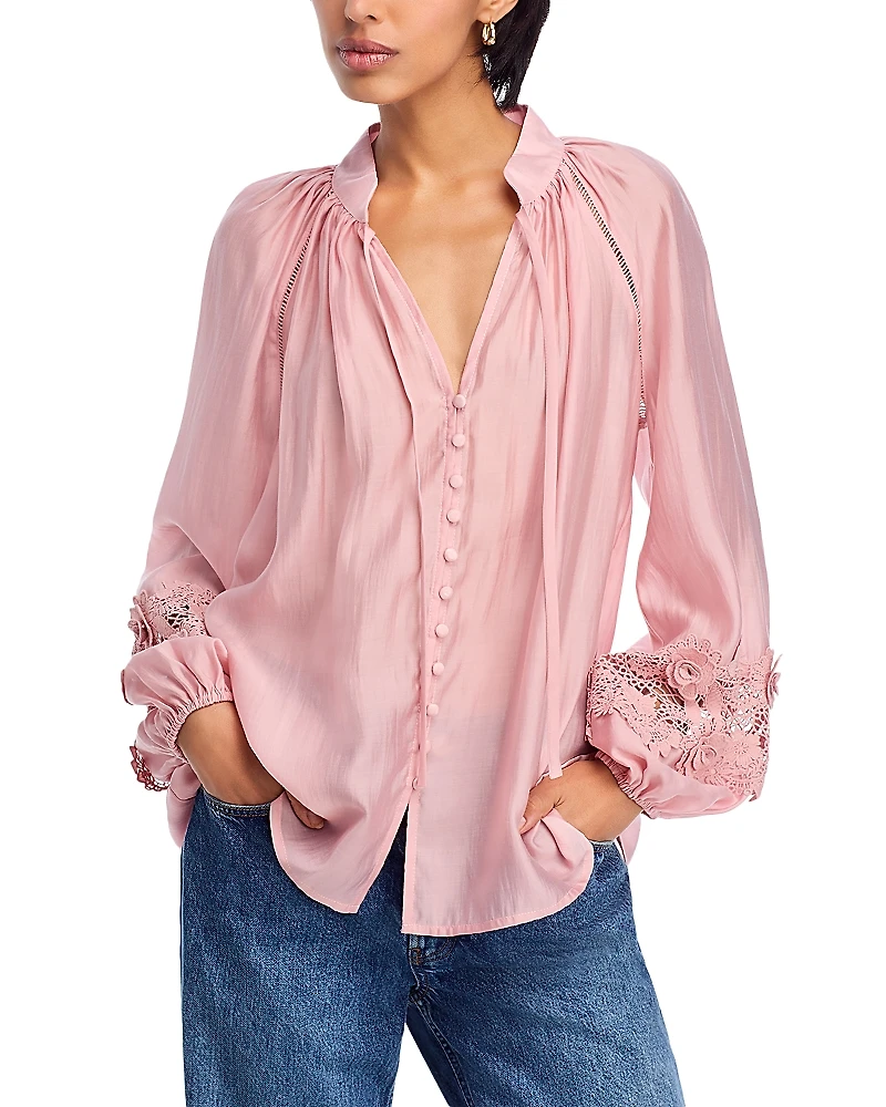 Aqua Lace Trim Blouse - Exclusive