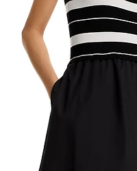 Stripe Scoop Neck Mixed Media Midi Dress