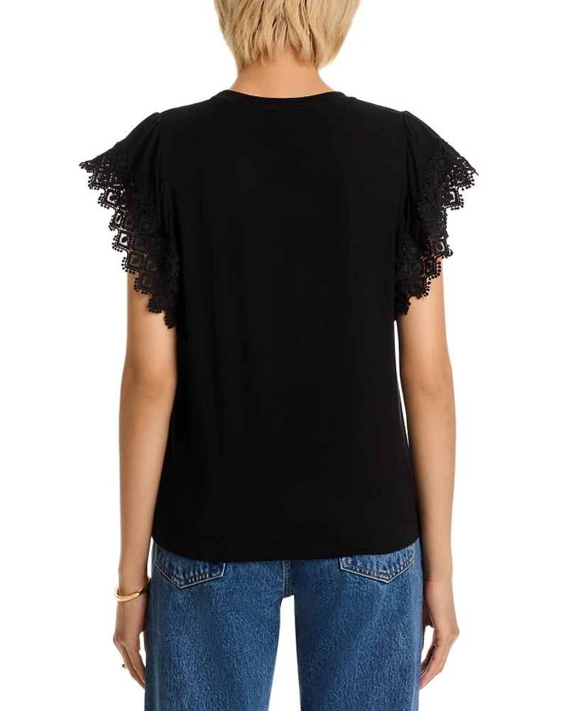 Lace	Sleeve Crewneck Tee