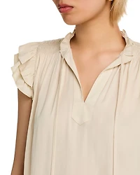 Flutter Sleeve Split Neck Airflow Blouse