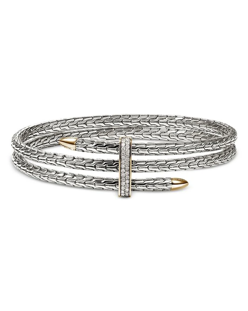 Sterling Silver & 14K Yellow Gold Diamond Spear Triple Flex Cuff Bracelet