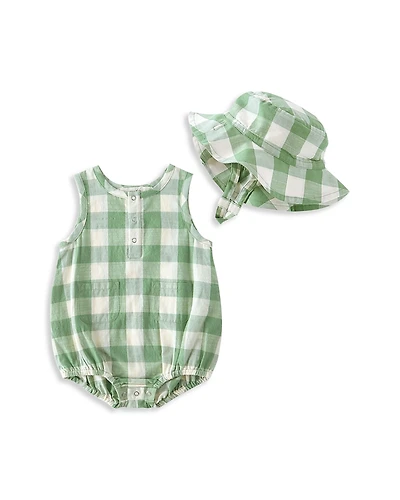 Pehr Boys' Checkmate Bubble Romper & Hat Set