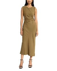 Sleeveless Ruched Waist Midi Dress