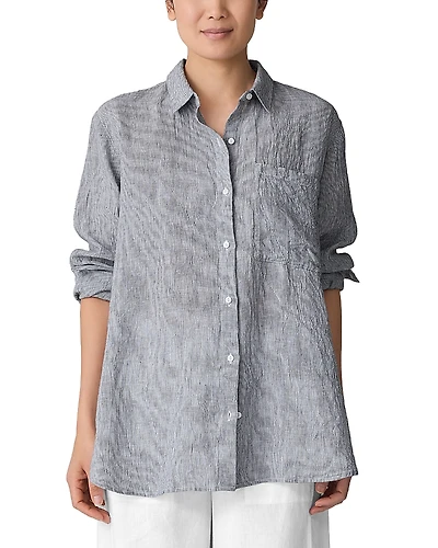 Eileen Fisher Linen Classic Collar Long Shirt
