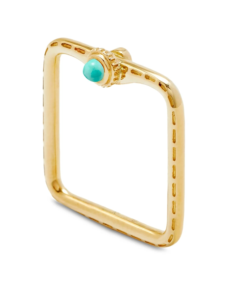 Yvonne Leon 9K Yellow Gold Turquoise & Gray Diamond Bague Mini Gousset Square Shape Ring