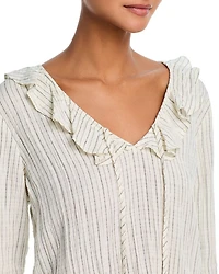 Linen Ruffle Tie Neck Top