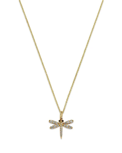 Sydney Evan 14K Yellow Gold Black & White Diamond Dragonfly Pendant Necklace, 18