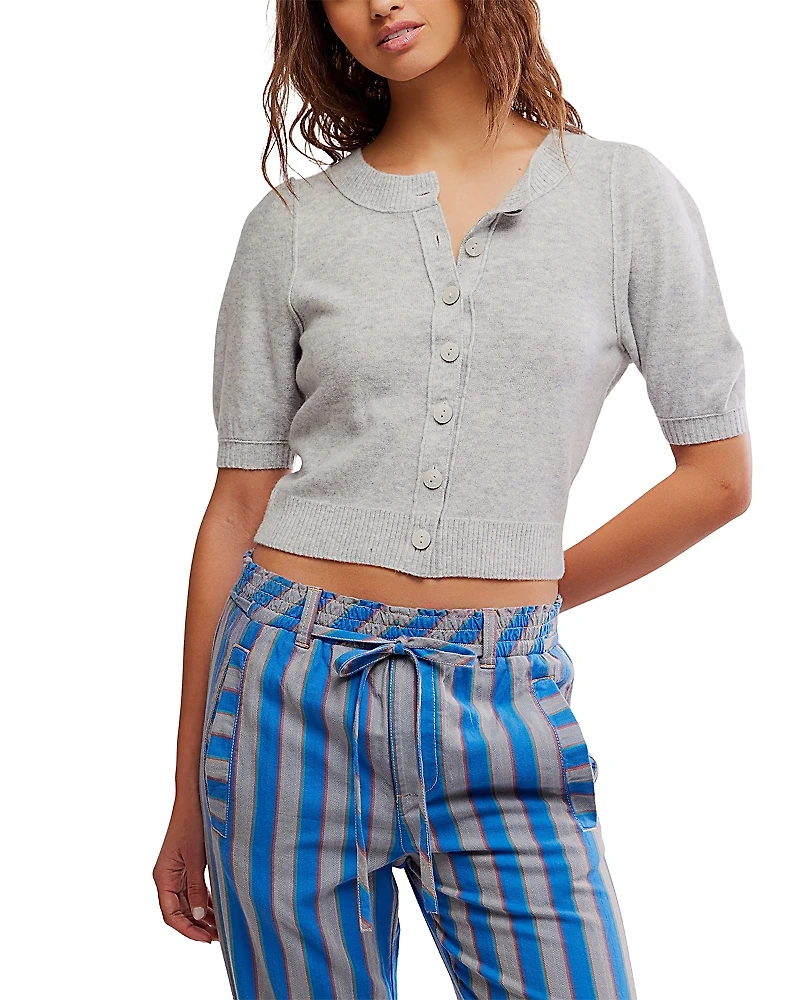 Free People Isla Wool Blend Solid Short Sleeve Cardigan