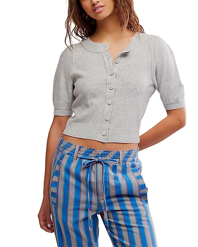 Free People Isla Wool Blend Solid Short Sleeve Cardigan