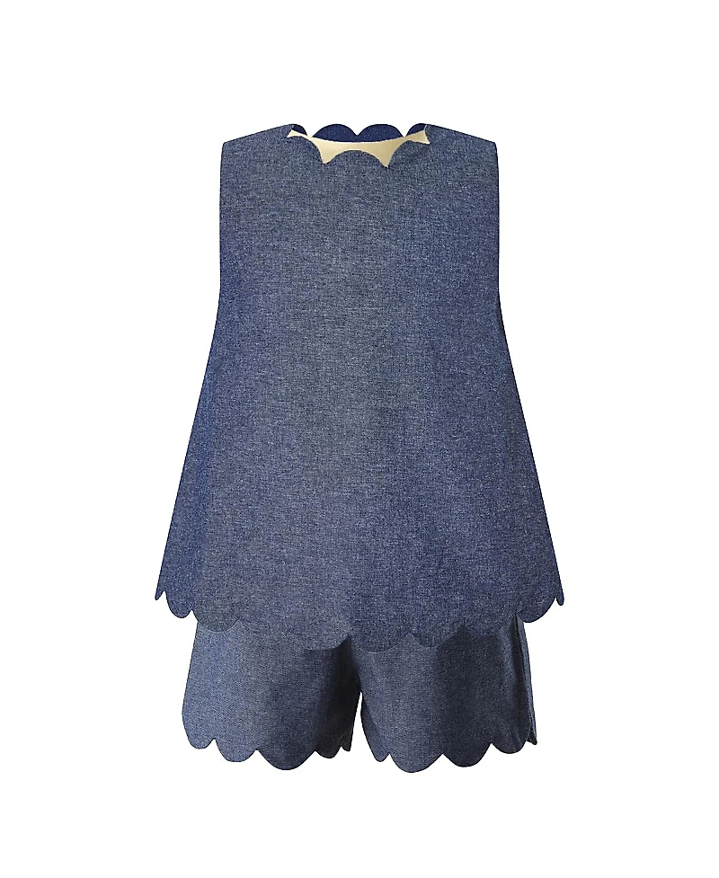 Rachel Riley Girls' Chambray Scalloped Top and Short Set - Little Kid, Big Kid