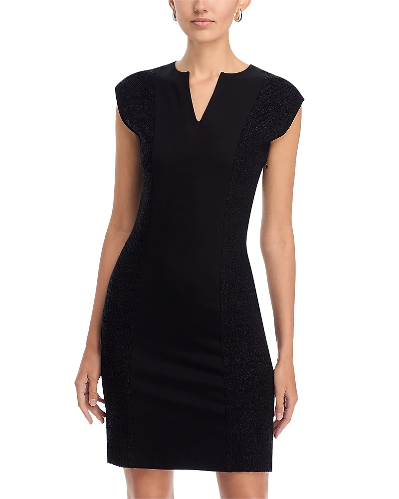 Misook Split Neck Mixed Media Mini Dress