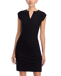 Misook Split Neck Mixed Media Mini Dress