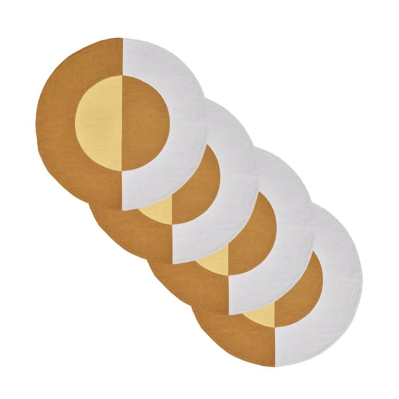 Bauhaus Embroidered Linen Round Placemats, Set of 4