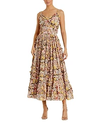 Mac Duggal Floral Print Ruffle Tiered Midi Dress