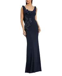 Mac Duggal Sleeveless Jersey Cowl Neck Gown With Beading