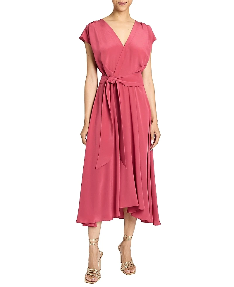 Santorelli Talia Cap Sleeve Midi Dress Silk Crepe De Chine