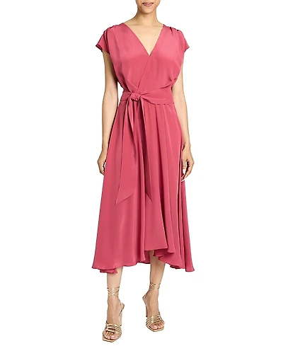 Santorelli Talia Cap Sleeve Midi Dress Silk Crepe De Chine