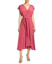 Santorelli Talia Cap Sleeve Midi Dress Silk Crepe De Chine