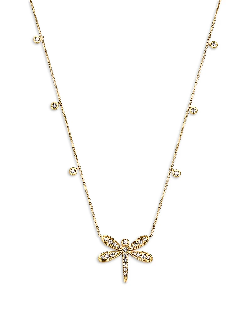 Bloomingdale's Fine Collection Diamond Droplet & Dragonfly Pendant Necklace