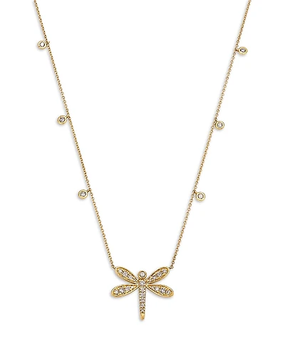 Bloomingdale's Fine Collection Diamond Droplet & Dragonfly Pendant Necklace