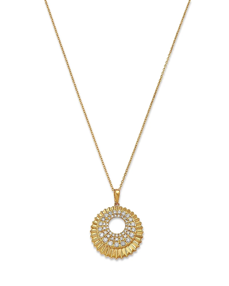 Bloomingdale's Fine Collection Diamond Sunray Texture Circle Pendant Necklace