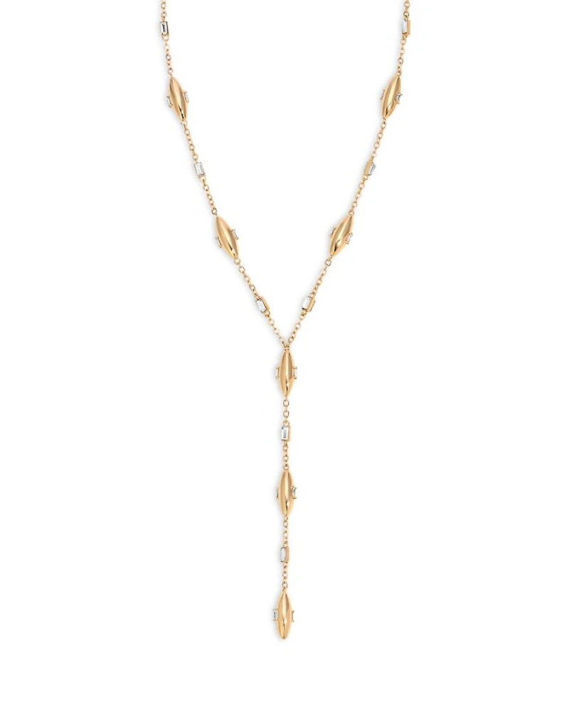 Baguette Crystal Oval Dome Lariat Necklace, 14.5"-19.5"