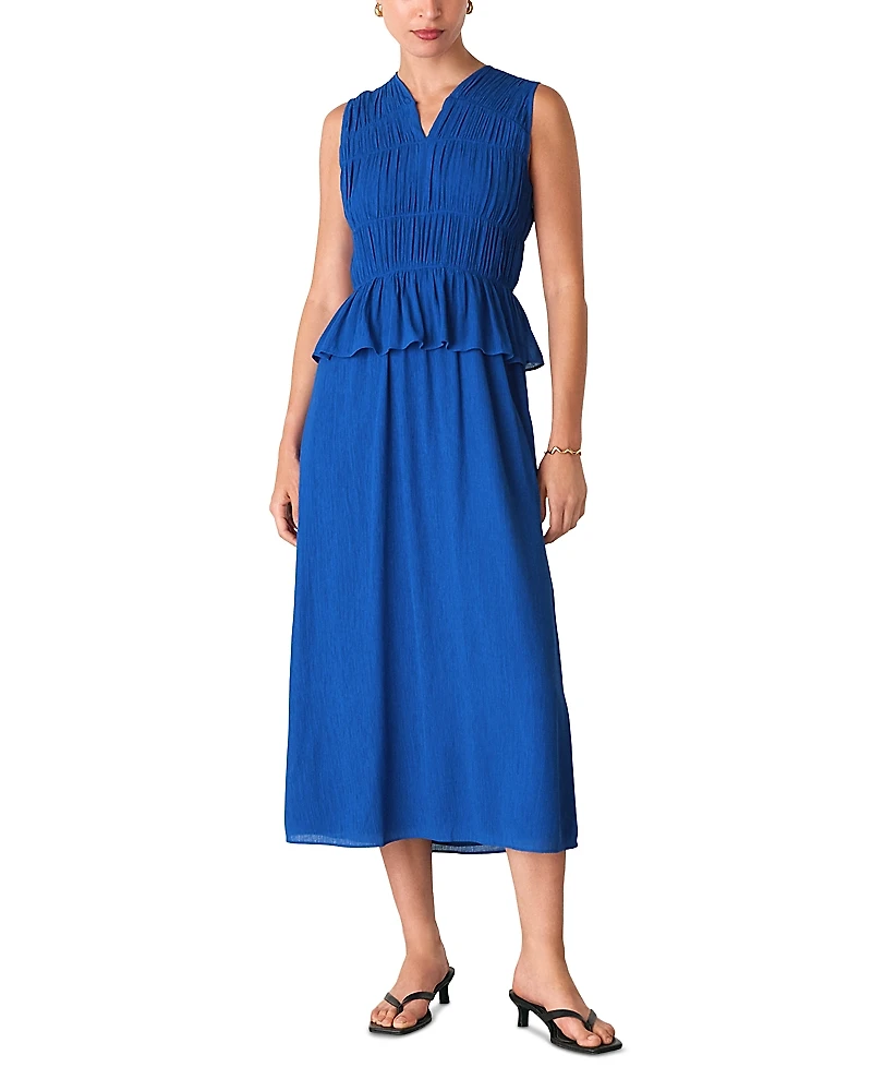 Whistles Shirred V Neck Midi Dress