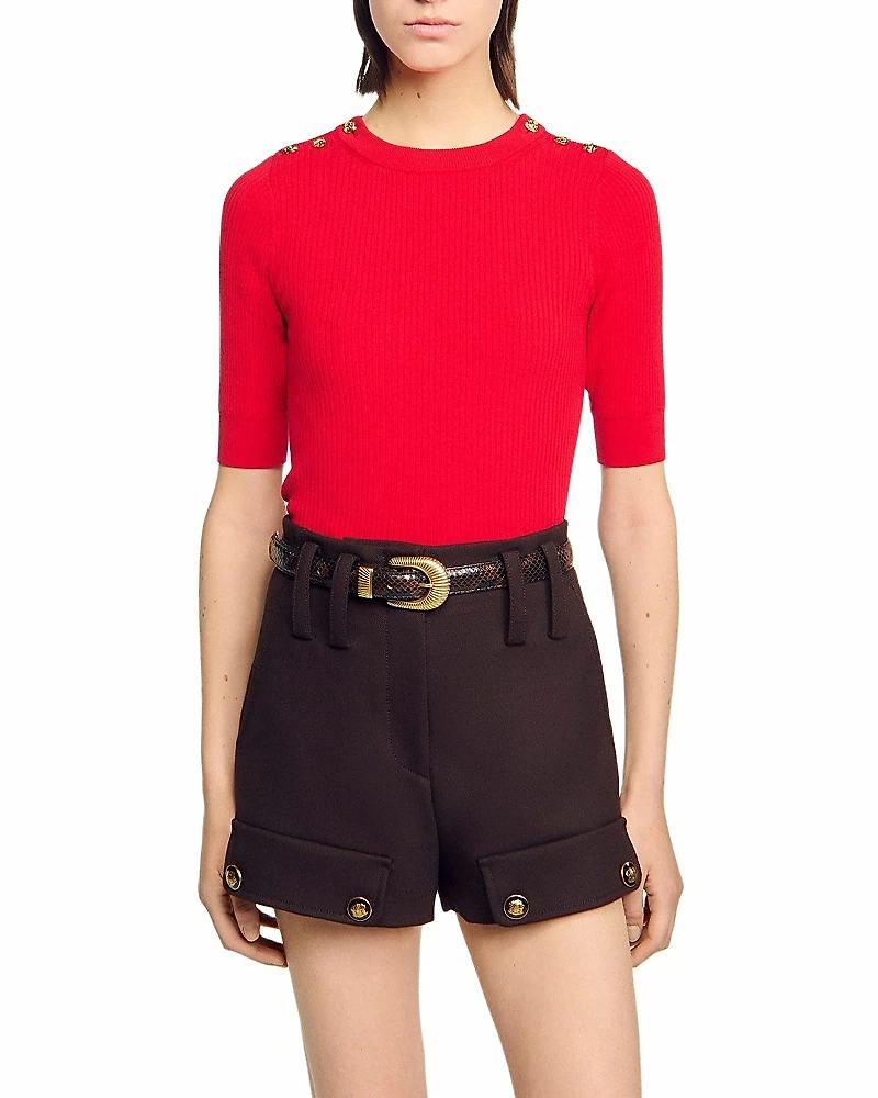 Sandro Short Sleeve Rib Knit Sweater