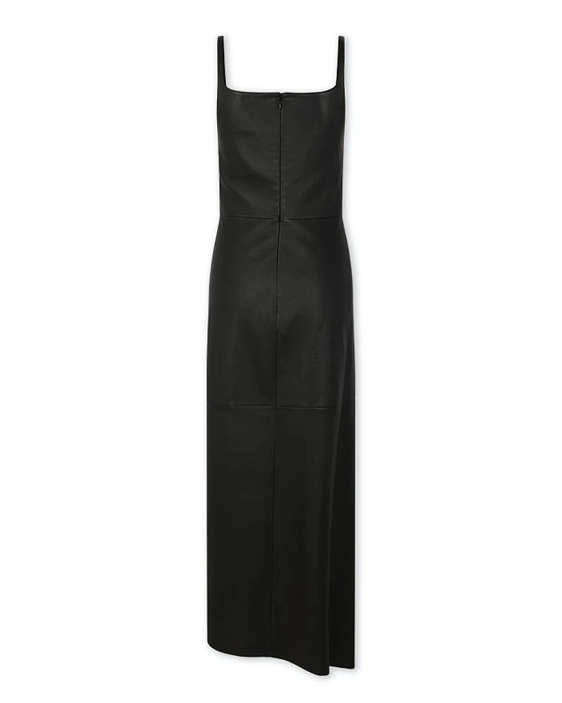 Leather Draped Asymmetric Dress