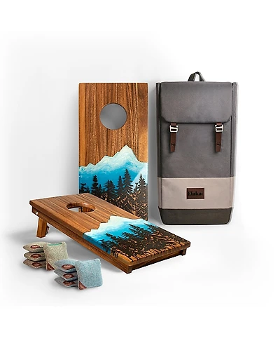 Elakai 1ft x 2ft River Epoxy Resin with Live Edge Acacia Pathfinder Art Cornhole Board Sets