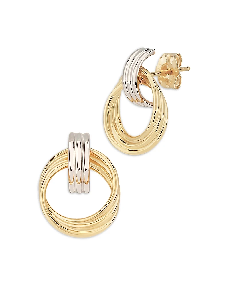 Alberto Amati 14K White & Yellow Gold Grooved Doorknocker Drop Earrings
