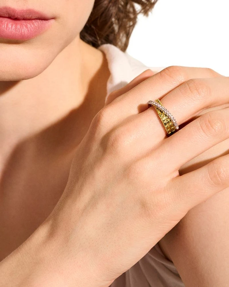 14K Yellow Gold JH Essentials Diamond Pavé Crossover Ring