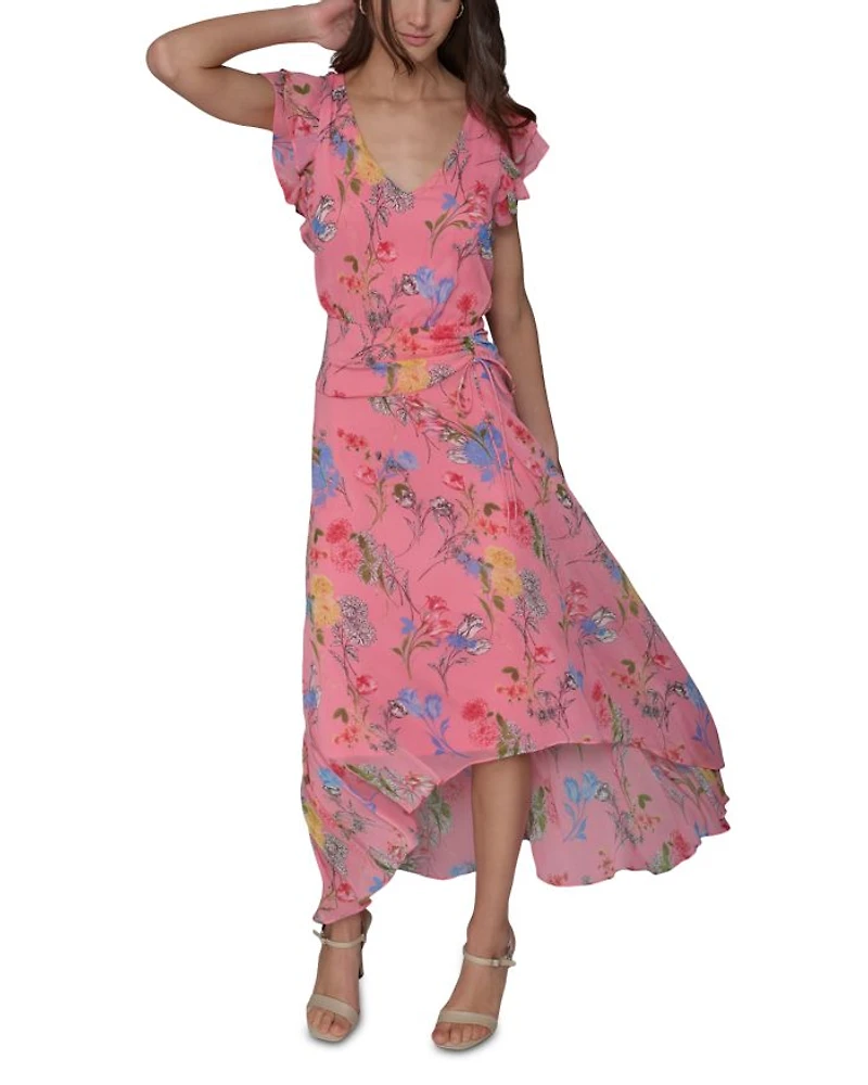 Floral High Low Flutter Sleeve Dress