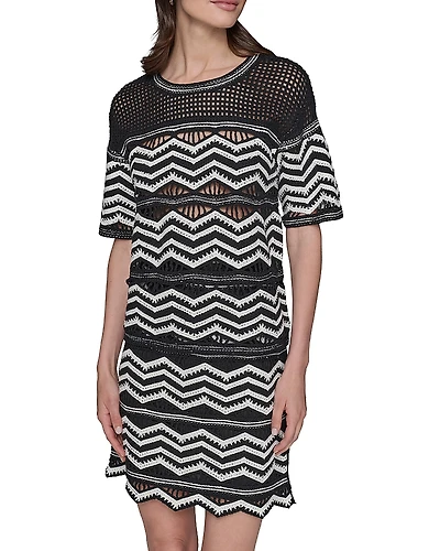Karl Lagerfeld Paris Chevron Knit Short Sleeve Top
