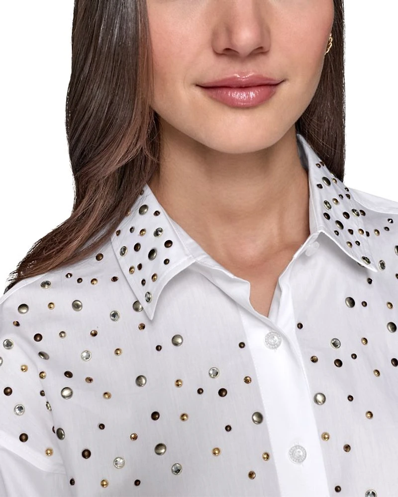 Embellished Cropped Button Down Shirt