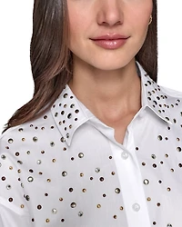 Embellished Cropped Button Down Shirt
