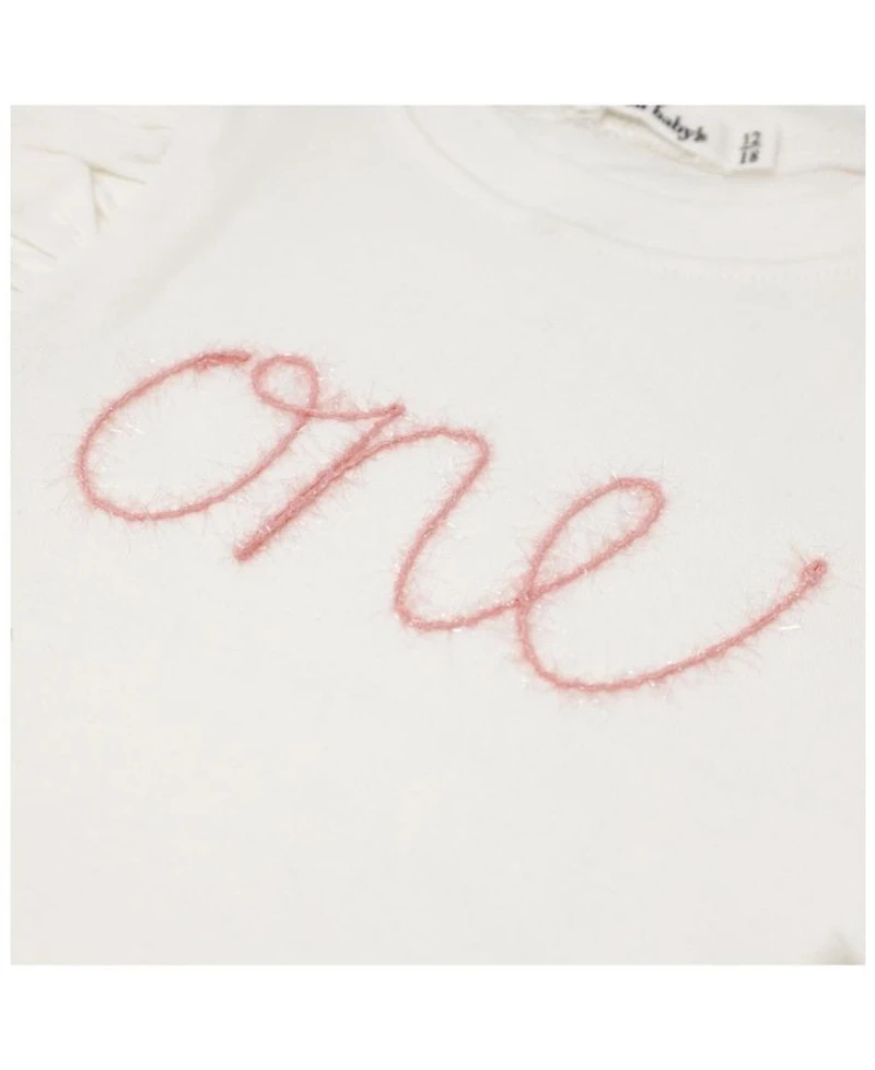 Girls' "one" Pink Sparkle Embroidered Millie Tee - Baby