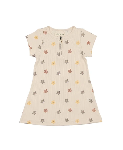 Maniere Girls' Floral Ribbed Short Sleeve Dress - Little Kid, Big Kid