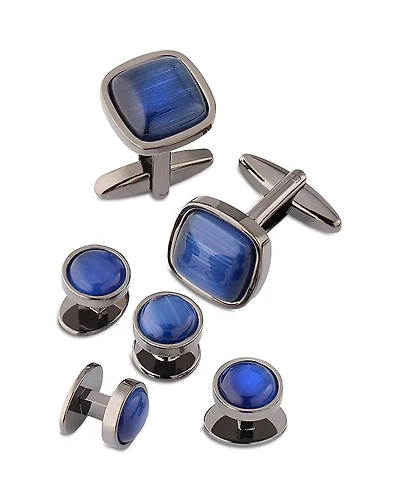 Link Up Blue Fiber Optic Stud & Cufflink Set
