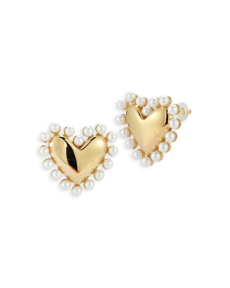 Imitation Pearl Heart Statement Stud Earrings - Exclusive